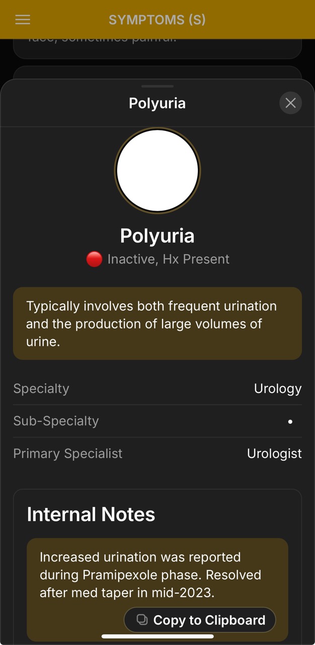 Symptoms Detail Page (Polyuria)